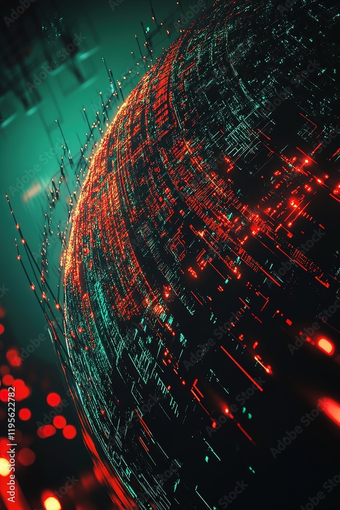 Fototapete visualize a tech-inspired transport system with an abstract 3d globe, showcasing glowing shipping ro
