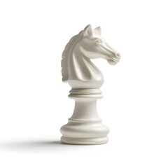 Floating Glossy White Rubber Chess Knight Sculpture on Plain Background