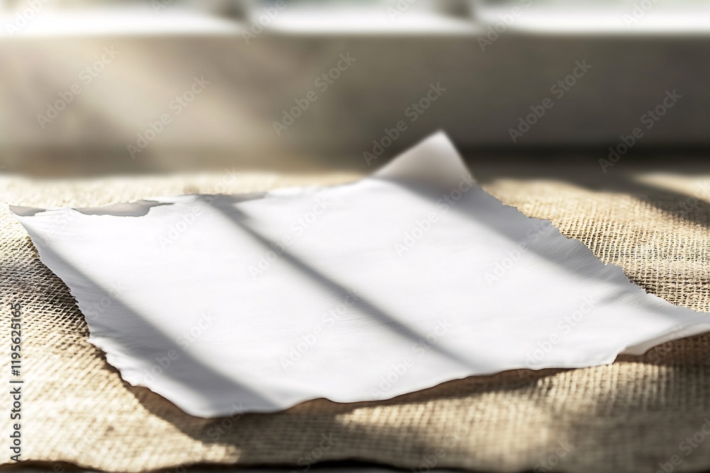 Aufkleber blank paper showing grain and shadows on burlap surface