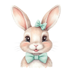 Obraz premium Whimsical Hand-Drawn Bunny Character with Bowtie, generative ai