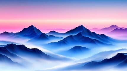 Obraz premium Majestic Peaks Above Cloud Sea - Serene mountains rise majestically above a tranquil sea of clouds, symbolizing peace, wonder, aspiration, freedom, and transcendence.