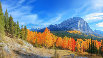 Autumn Mountain Landscape with Snow-Capped Peaks, Golden Foliage, and Vibrant Fall Wilderness Serenity






