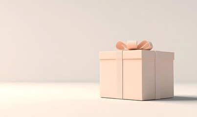 Peach gift box with ribbon on white background.