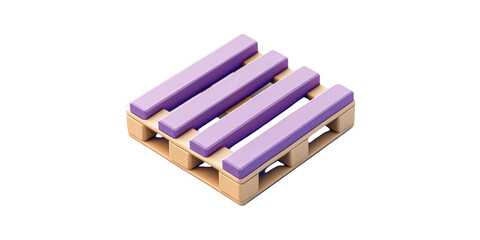 Obraz premium Wooden pallet with purple top 3d icon isolated on transparent background