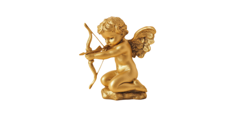 Golden cherub shooting arrow isolated on transparent background