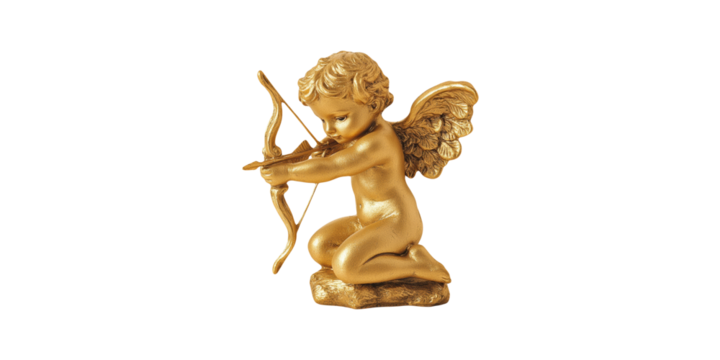 Golden cherub shooting arrow isolated on transparent background - Powered by Adobe