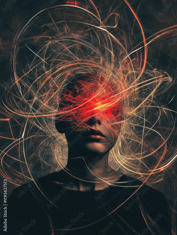 Leinwandbilder surreal exploration of consciousness with swirling lines and abstract shapes surrounding a contempla