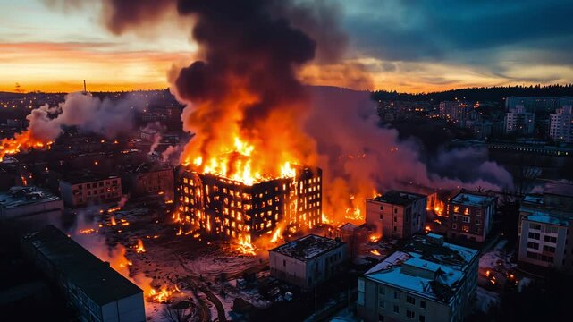 Building fire spreading to the surrounding area