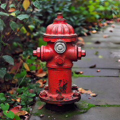 Red and old fire hydrant to the street