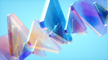 Abstract wallpaper background with glass elements with multicolored light emitters shimmering neon holographic gradient. Visual design element for banner, poster header or cover.