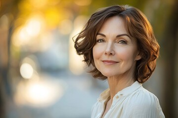 Fototapeta premium Portrait captures warm autumn light illuminating serene expressi