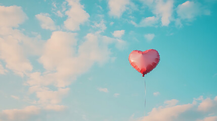 Fototapeta premium A red heart balloon is floating in the sky above a blue sky