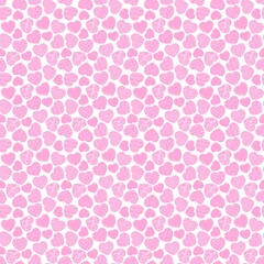 Fototapeta premium Seamless pattern delicate pink hearts illustrations with unique patterns including squiggly lines, swirls, florals, lattices and other decorative elements. Hand drawing in a minimalist style.
