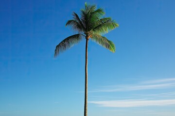 Obraz premium Tall palm tree stands majestically against clear blue sky, evoki