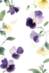 A Lovely Watercolor Painting of Violet Pansies in Delicate Style