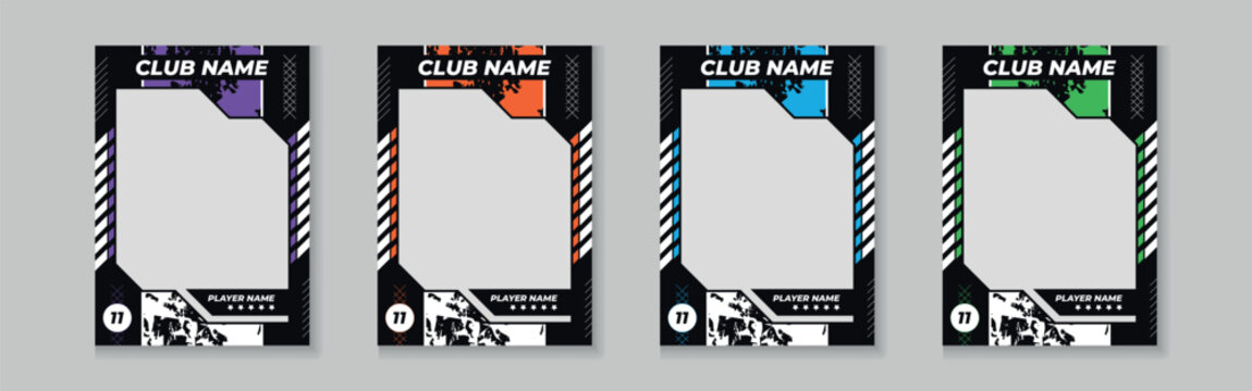 Trading card template design for sports, picture frame for player performance, photo frame or border collection for hockey, basketball and football player, sports flyer design, template eps 10.