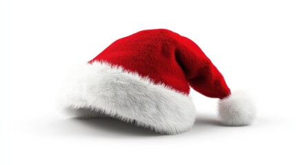 Red santa hat with white fur trimmed pom-pom