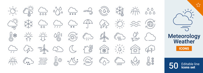 Meteorology icons Pixel perfect. Sun, cloud, water, ....	
