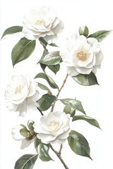 Obraz premium A Delicate Watercolor Painting of White Camellias in Soft, Refined Hues