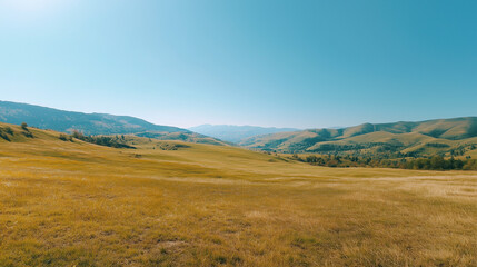 Panoramic Countryside with Rolling Green Hills and Bright Sunny Fields in a Tranquil Rural Landscape






