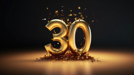 Golden Celebration of Your 30th Birthday - 3D Rendered Party Decoration with Happy Number 30 Ambiance