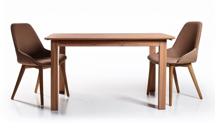 modern wood table and chair isolated on a white background
