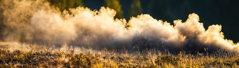 Dust clouds rise during off-road adventure mountain trail nature photography scenic view dynamic landscape