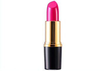 Obraz premium Vibrant Pink Lipstick Tube - A single tube of vibrant pink lipstick with a gold band and black casing, set against a white background.
