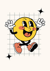 Happy Cartoon Emoji Character with Retro Style Design