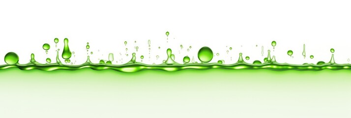 Green Drop. Clean and Close Up Background with Dripped Green Drops, Bubbles and Dots