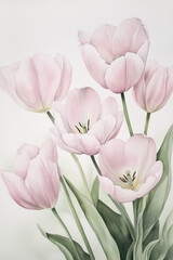 Fototapeta premium A Gentle Watercolor Painting of Pale Pink Tulips in Soft Shades
