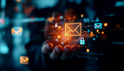 Secure Email Hovering in Hand - Digital Security Concept
