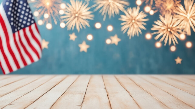 Celebrating Freedom With an American Flag in a Festive Setting Adorned With Sparkling Lights