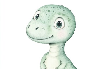 Naklejka premium Charming cartoon dinosaur with large expressive eyes and friendl