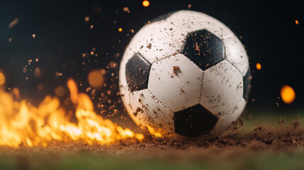 High-speed Football Captures the Moment of Impact as It Rolls Through Dirt and Flames on a Vivid Playing Field