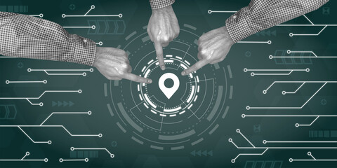 Finger pointing Technology Business Point Goal Icons Background 