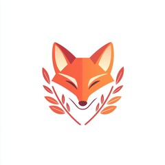 Fototapeta premium Cute fox head logo with autumnal leaves