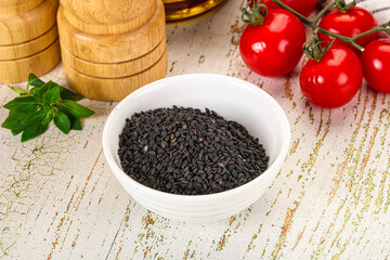 Black sesame seeds in the bowl