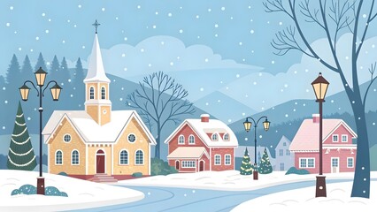 Fototapeta premium Charming Winter Village with Snowy Rooftops and Festive Atmosphere V1