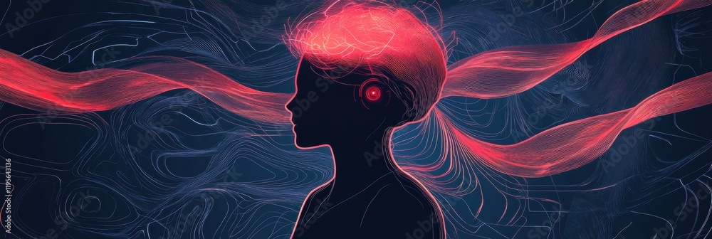 Aufkleber Person immersed in a world of swirling lines and abstract shapes depicting creativity and imagination. Generative AI