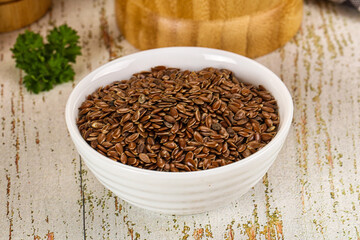 Brown flax seeds in the bowl