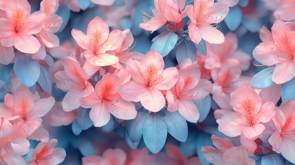 Pink azalea flowers with blue foliage in bloom