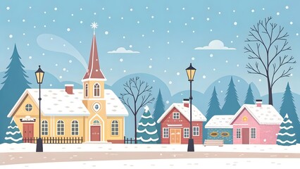 Charming Winter Village with Snowy Rooftops and Festive Atmosphere V2