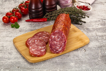 Italian pork Salchichon sausage with slices
