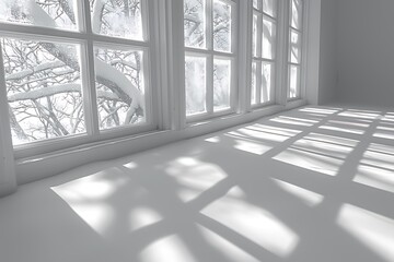 Obraz premium Window Natural Shadow Overlay Effect on White Background