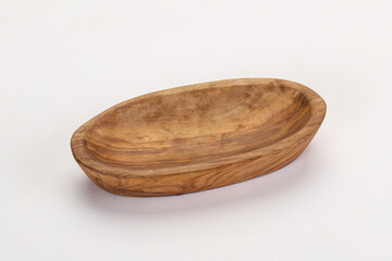 Empty natural wooden bowl isolated