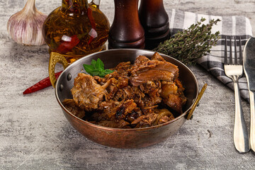 Shredded slow cooked pork meat
