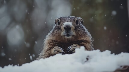 Obraz premium a groundhog is standing in the snow