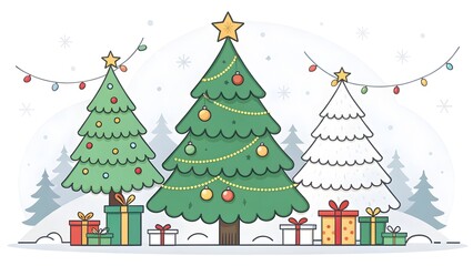 Cheerful Christmas Trees with Festive Decorations and Gifts V1