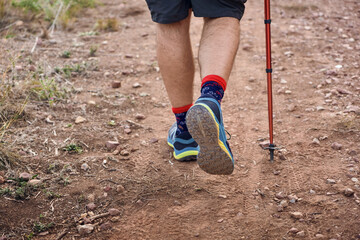 hiker hiking ground stick mountain